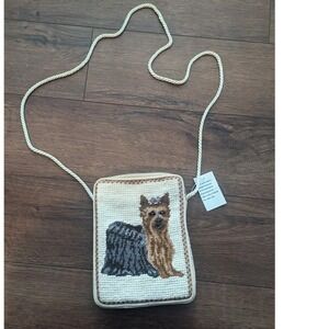 Adorable Yorkshire Terrier Needlepoint Crossbody Bag With Rope Strap